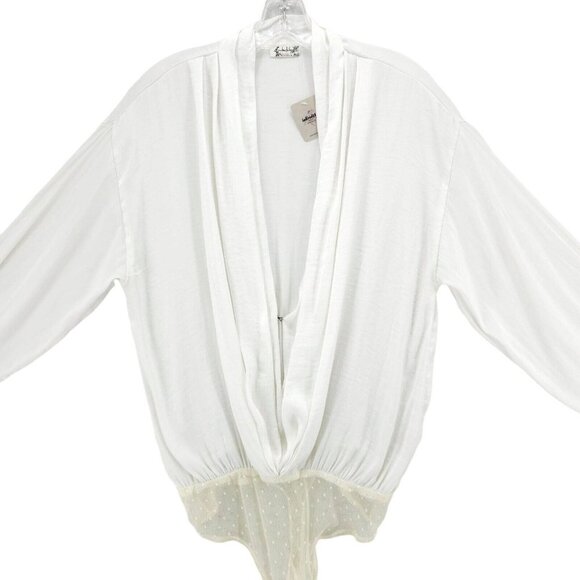 NWT FREE PEOPLE INTIMATELY Ivory White Lady Like Lady Bodysuit Draped Top LARGE - Picture 3 of 10